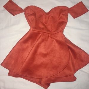 Orange off the shoulder Skort Romper